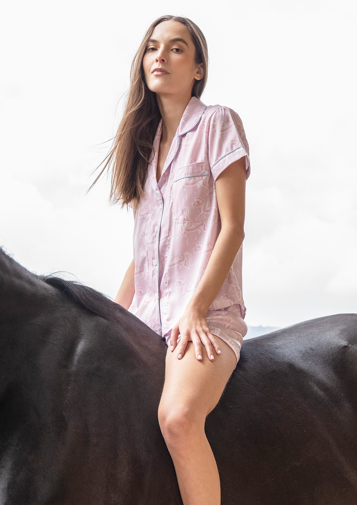 Whisper Short Sleeve Pajama Set | Blossomare Print | Feather Pink