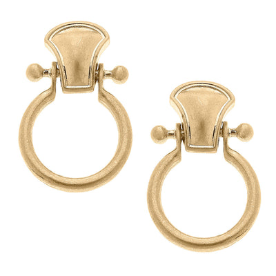 Stevie Horsebit Stud Earrings in Worn Gold by CANVAS