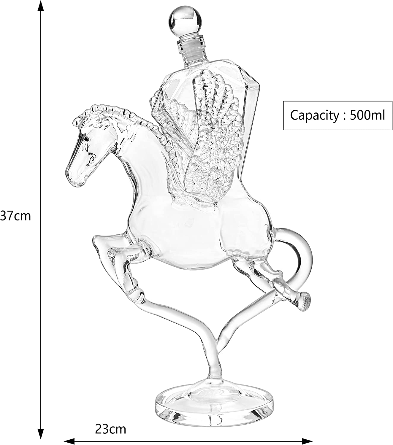 Pegasus Crystal Decanter, For Wine & Whiskey by The Wine Savant - 12" Tall - For Spirits, Whiskey, Scotch, Bourbon, Cognac and Brandy - 500mL - By The Wine Savant - Pegasus Horse Winged Diamond by The Wine Savant