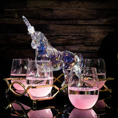 Iridescent Unicorn Wine Whiskey Decanter Set 750ml With 4 Pink Sparkle Glasses for Wine, Whiskey, Scotch, Tequila or Any Drink by The Wine Savant - Unicorn Gifts, Unicorn Lovers, 14" L, 10" W, 11" H by The Wine Savant