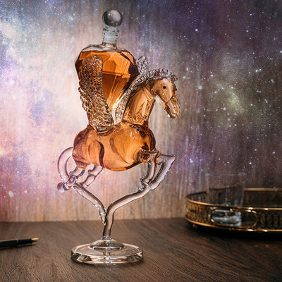 Pegasus Crystal Decanter, For Wine & Whiskey by The Wine Savant - 12" Tall - For Spirits, Whiskey, Scotch, Bourbon, Cognac and Brandy - 500mL - By The Wine Savant - Pegasus Horse Winged Diamond by The Wine Savant