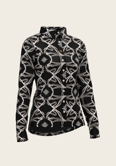 Roped Bridles on Black Ladies Button Shirt by Espoir Equestrian