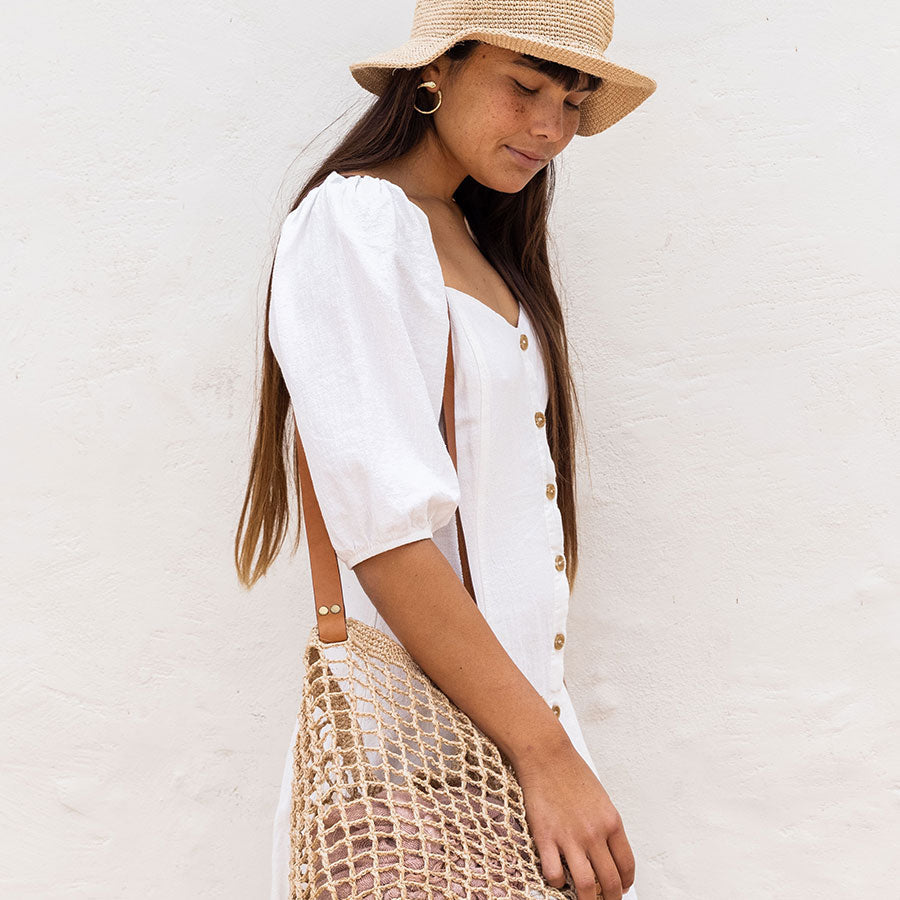 Maria Woven Market Bag | Leather Strap by Made by Minga